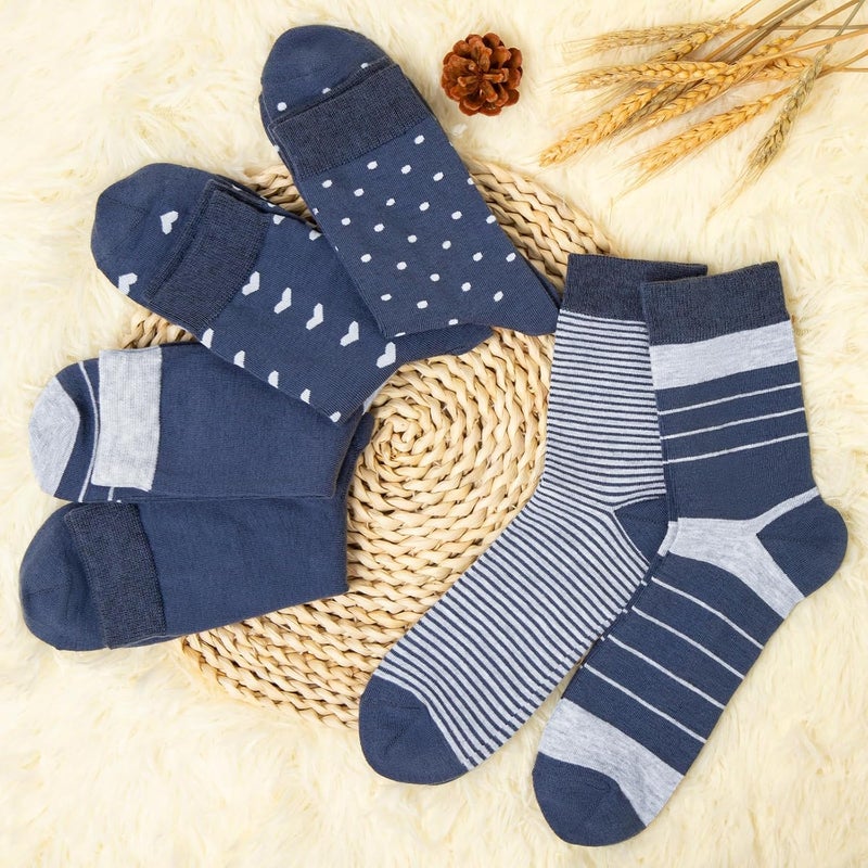 Socksfad Store 6 Pairs Cotton Crew Socks for Women, Breathable Novelty Funny Striped Dot Casual Cute Calf Socks Size 6-12 - Image 2